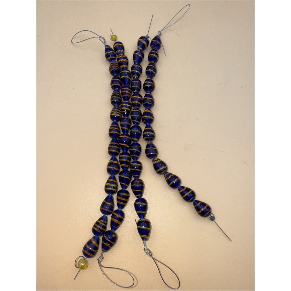 48pcVintage Blue Feather Glass Beads Strand Venetian Style African Trade Chevron